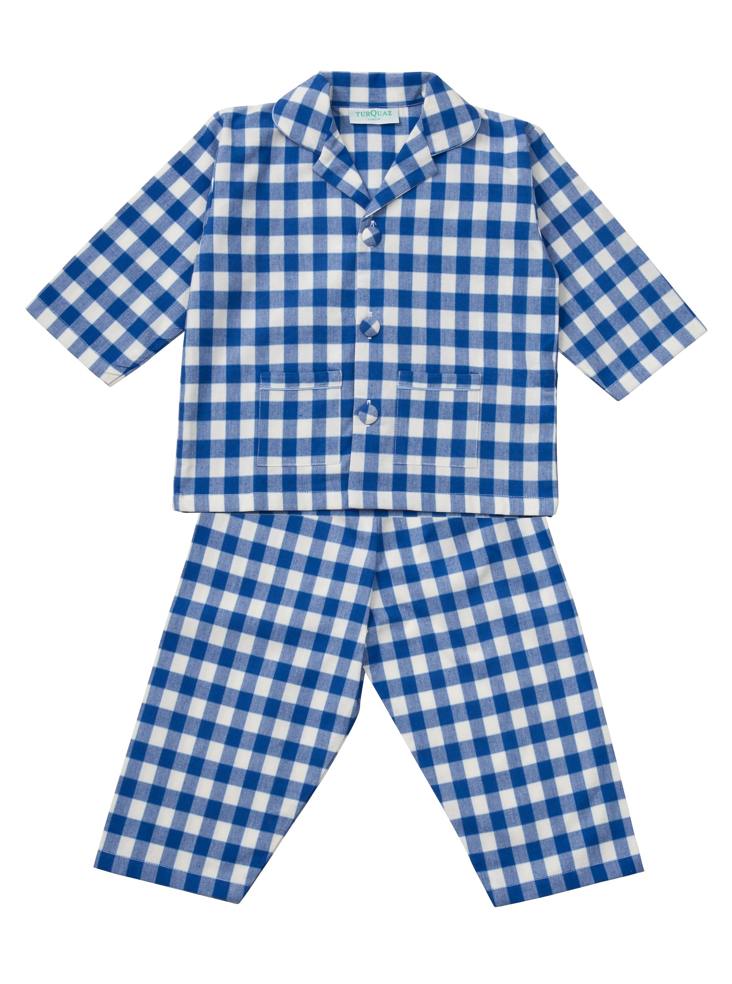 Blue check children's cotton pyjama set from Turquaz.