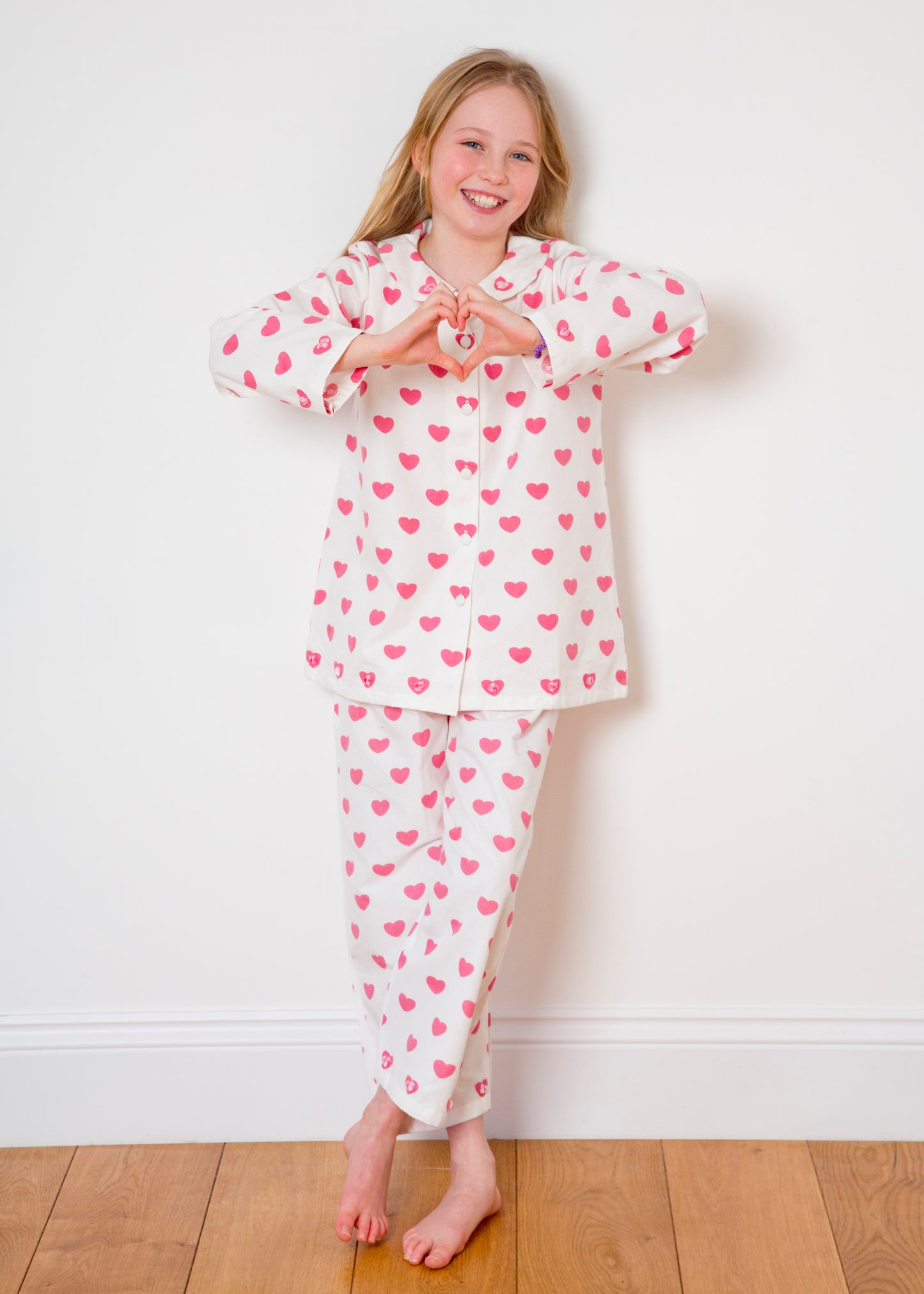 Pure cotton pink heart pyjamas for kids