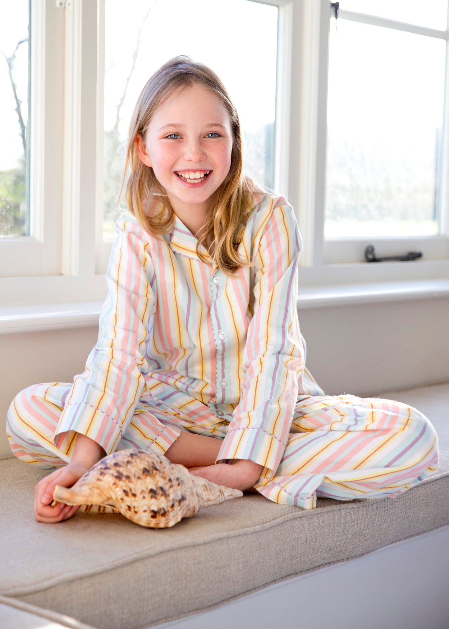 Pink and blue striped pure cotton pyjamas for kids
