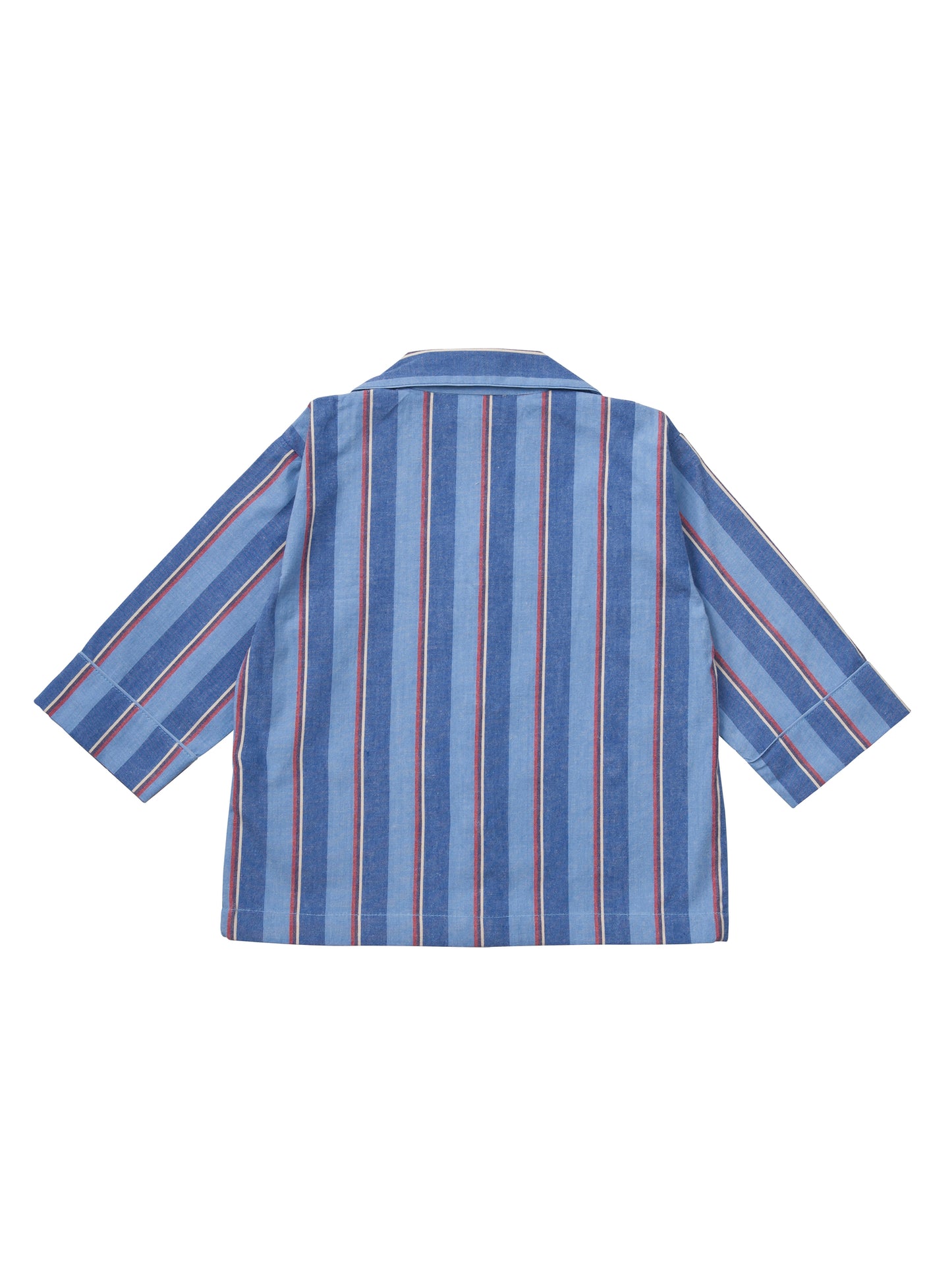 A classic blue and red striped cotton pyjama set for children from Turquaz.