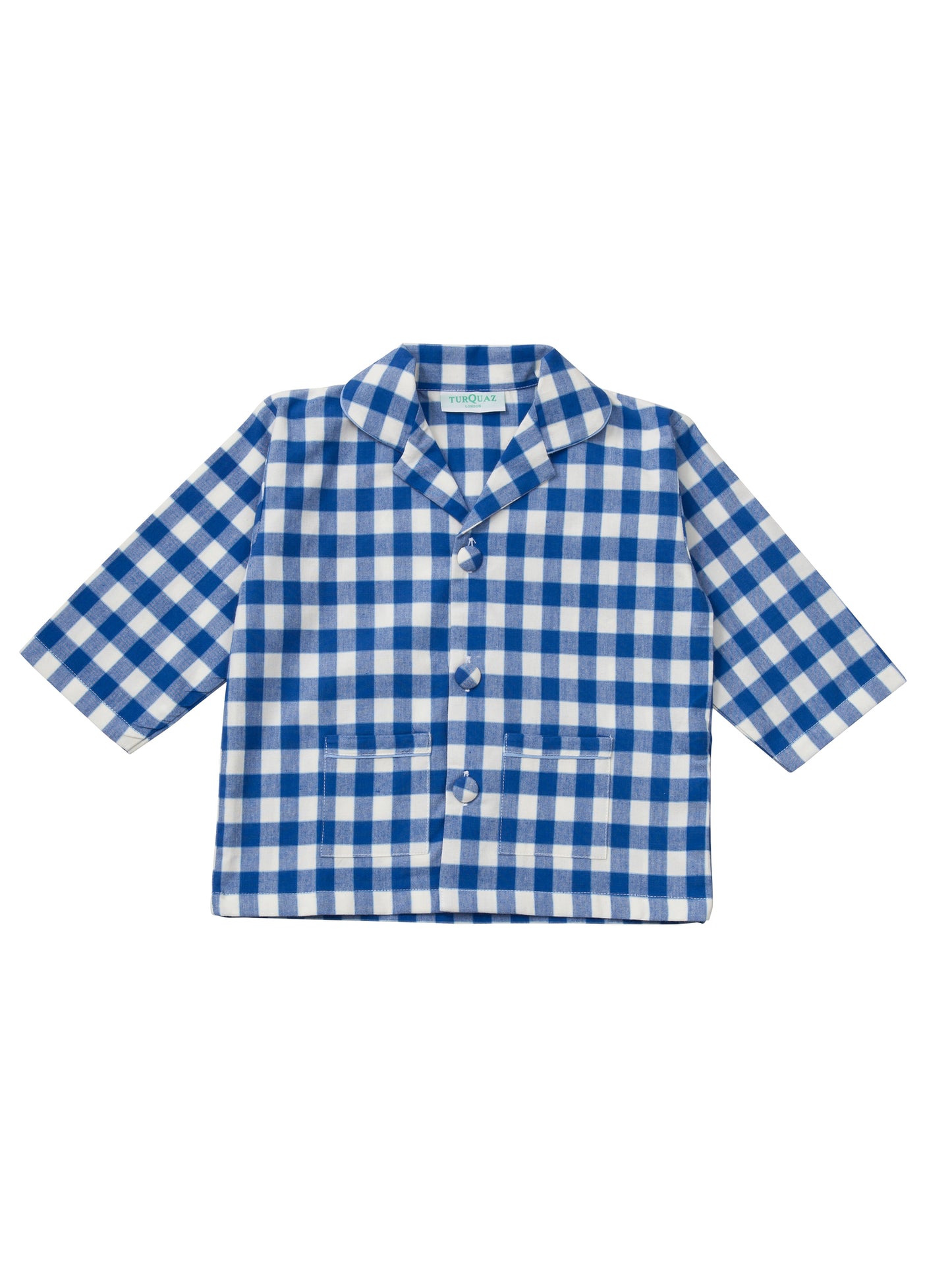 Blue check children's cotton pyjama set from Turquaz.