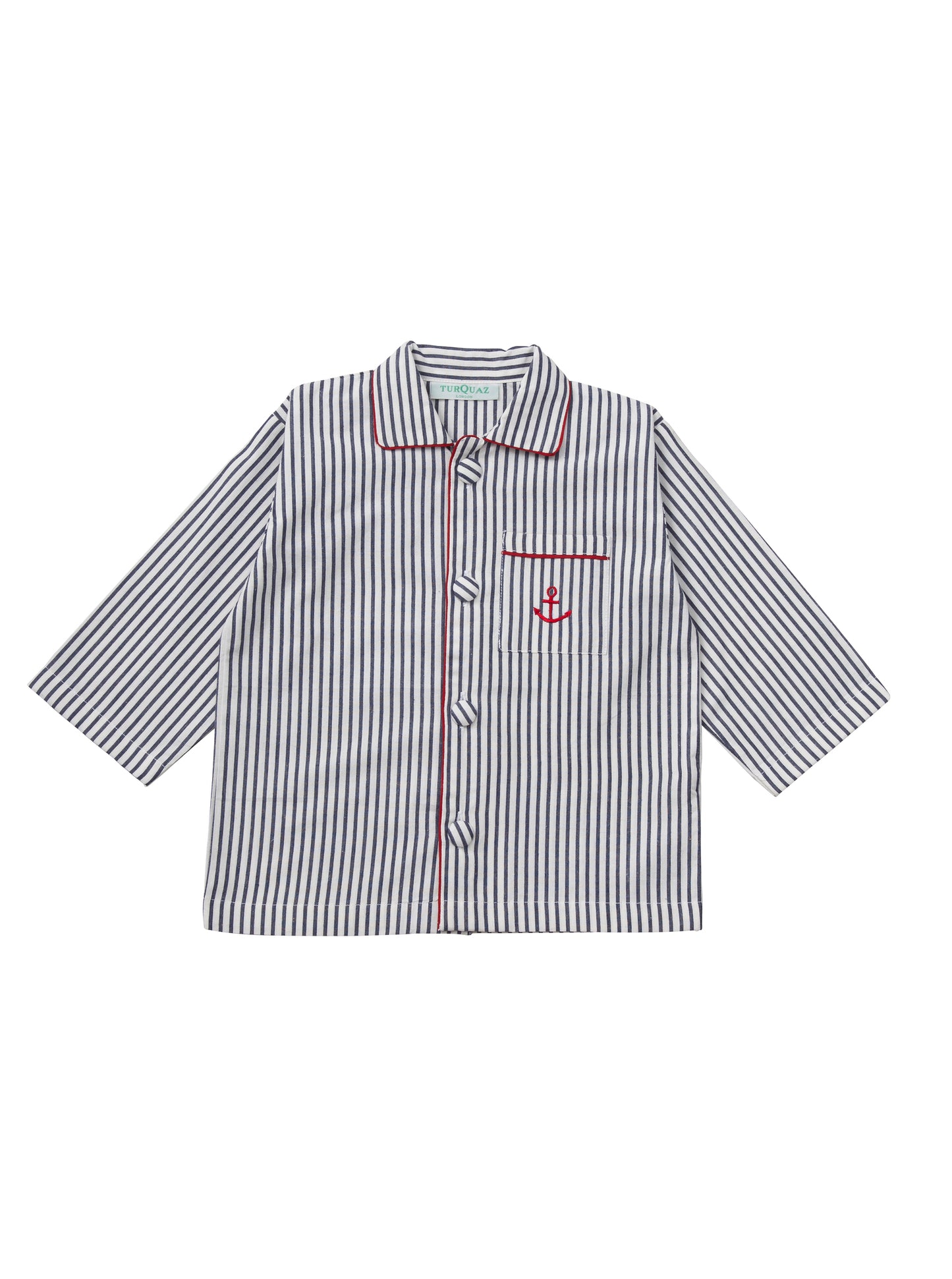 Classic striped cotton pyjama for children from Turquaz, with red trimming.