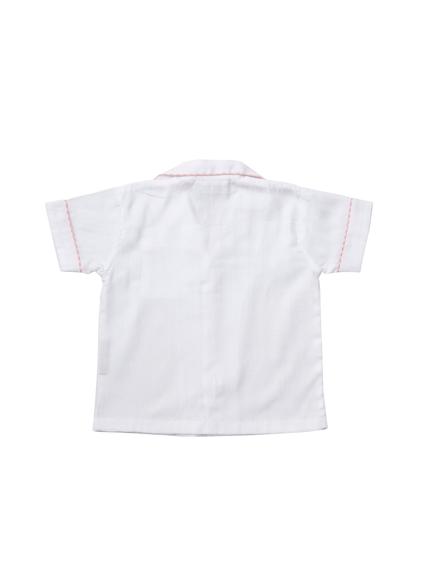 A classic white cropped pyjama with pink gingham edging for children, from Turquaz.