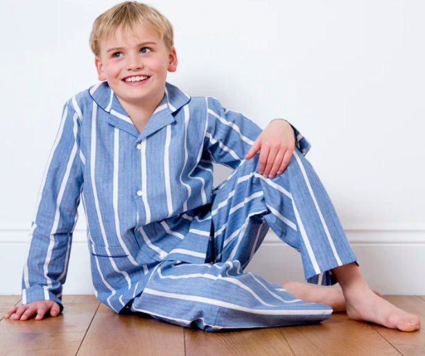 boys' blue and white striped cotton pyjamas