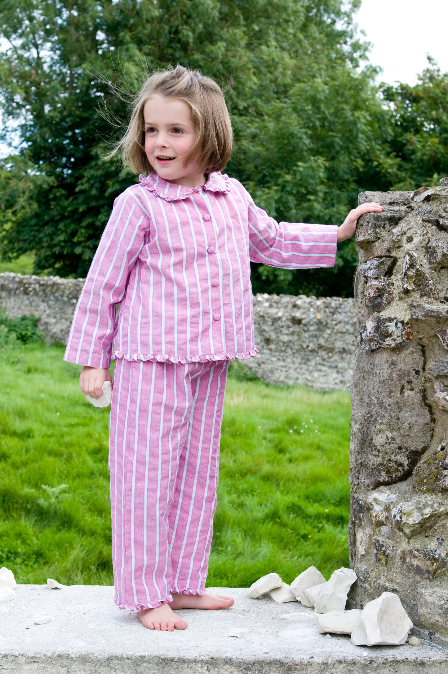 Pink and white striped pure cotton pyjamas for younger and older kids by TurQuaz