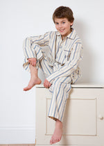 Classic blue and natural cotton striped traditional pyjamas for kids 
