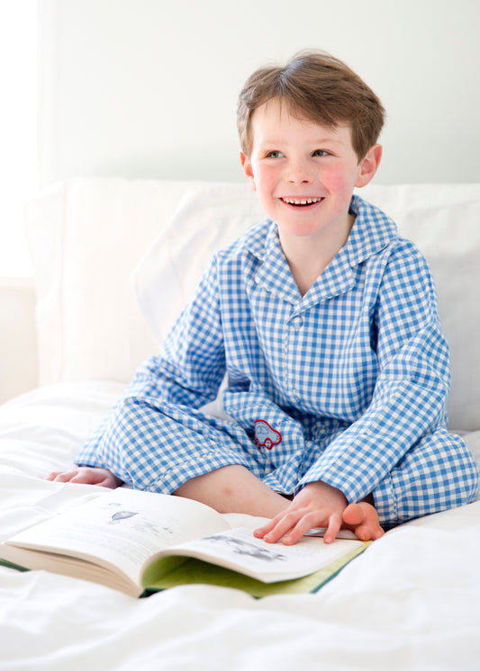 Pure cotton blue gingham traditional pyjamas for kids