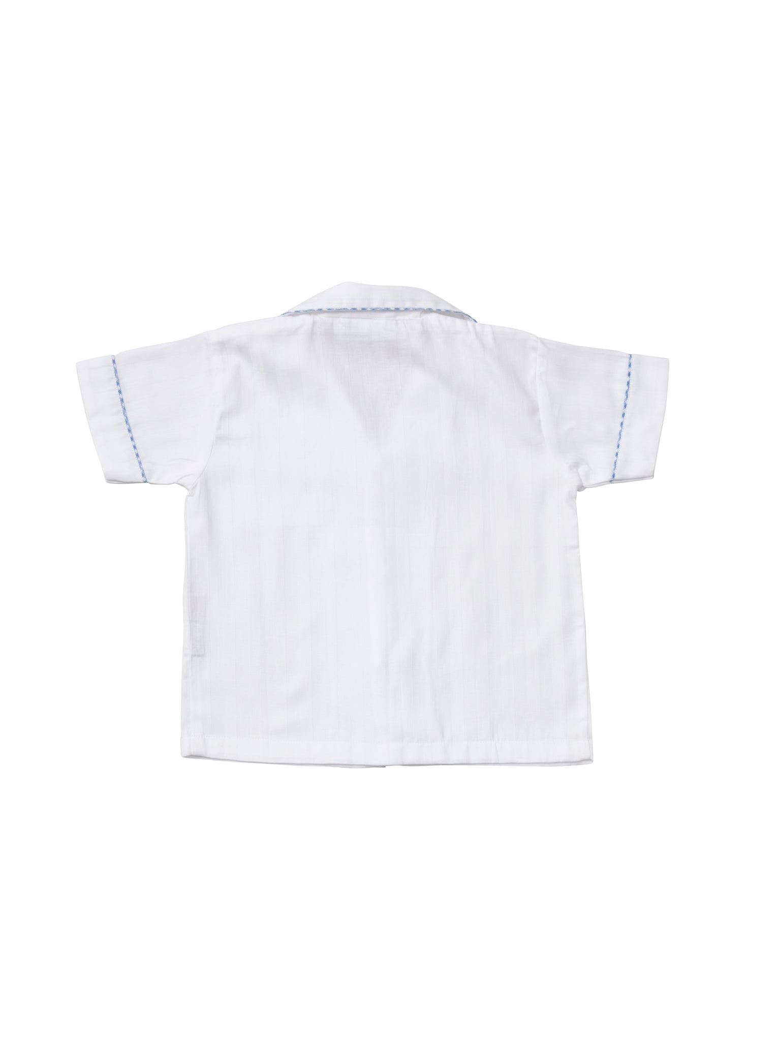 A classic white cropped pyjama set with blue gingham edging for children, from Turquaz.